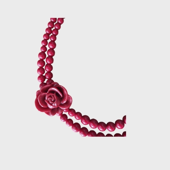Red rose 2 Strands beaded necklace - Picture 3 of 4